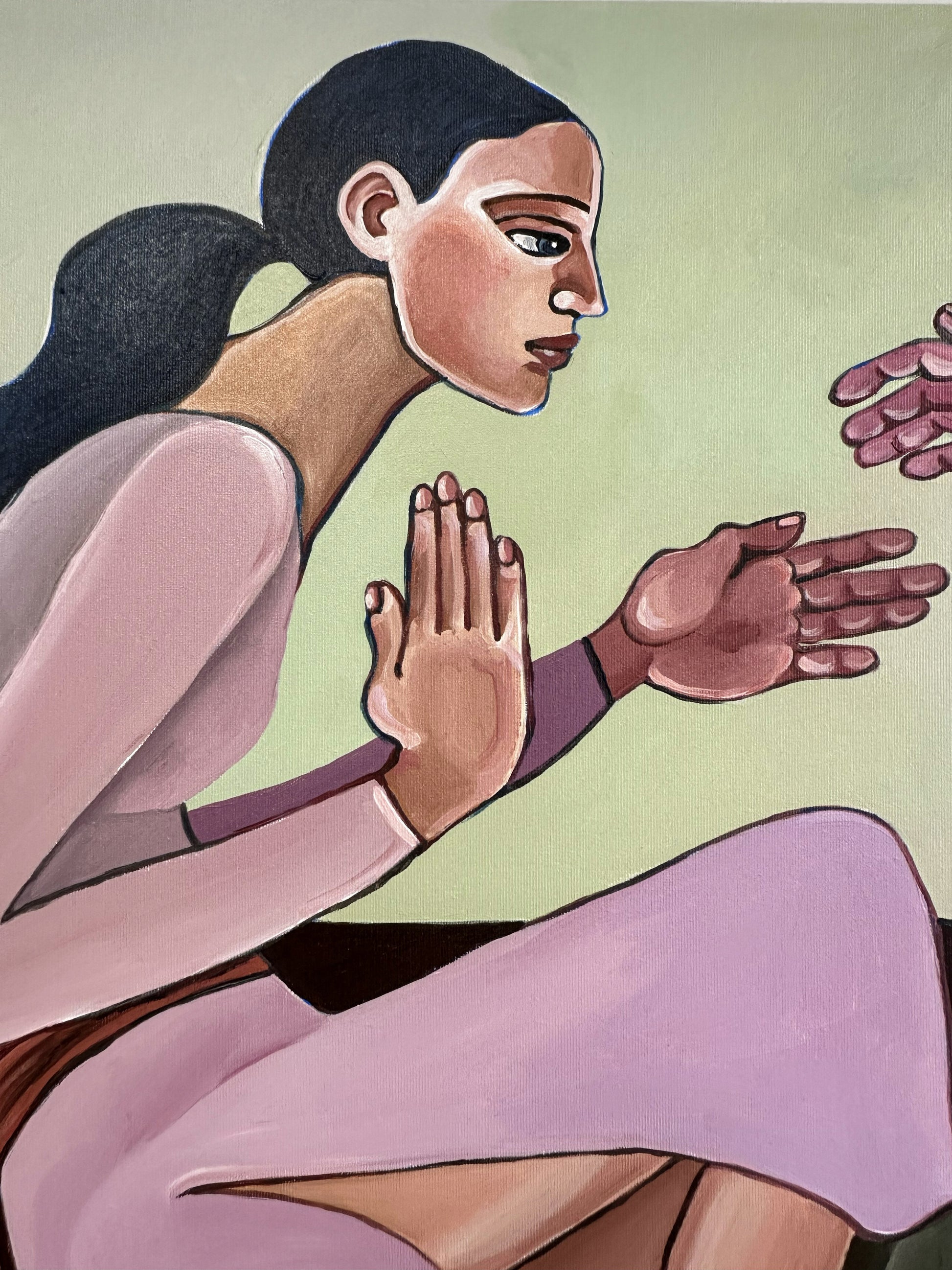 A Silent Confession original artwork by Noemi Safir, a highly collectible painting about feminine intimacy, emotional storytelling, restraint and unspoken truth.