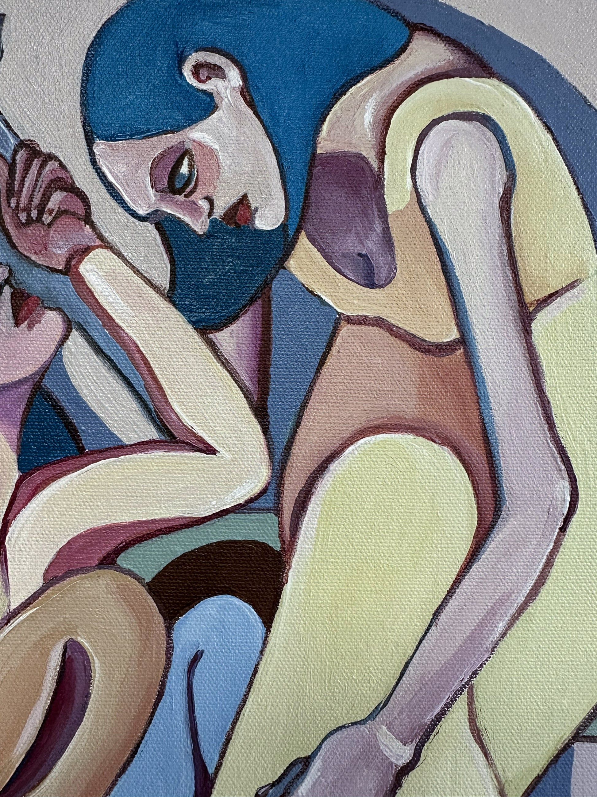 Noemi Safir women painting Sweet Power Trip, exploring the subtle moment when affection becomes charged and power quietly changes hands.