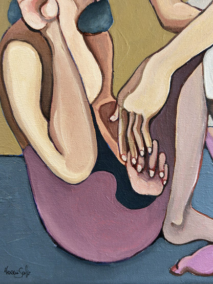 Noemi Safir women painting Mind the Gap, exploring the small charged space between attraction, caution, power and the need to protect the self.