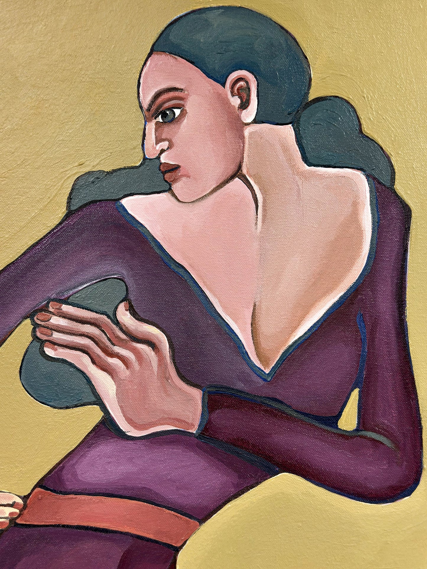 Texture detail of Velvet Tension, an original contemporary figurative painting by Noemi Safir with layered color, sensual surface and expressive brushwork.