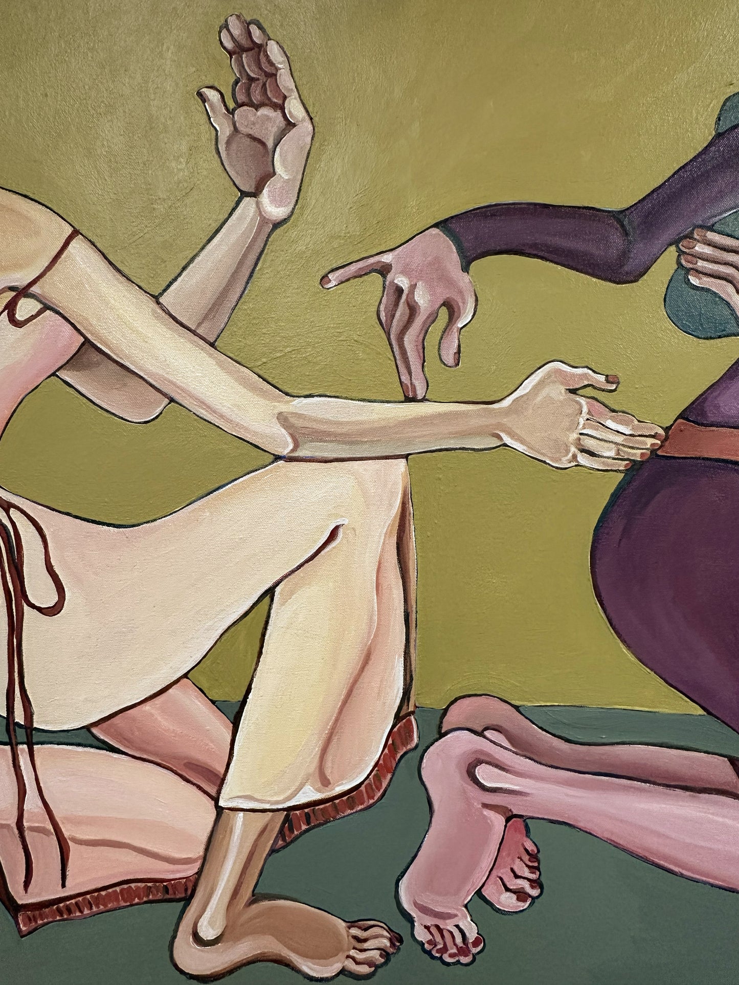 Velvet Tension by Noemi Safir, an original contemporary figurative painting about intimacy, body language, desire, resistance and emotional tension.