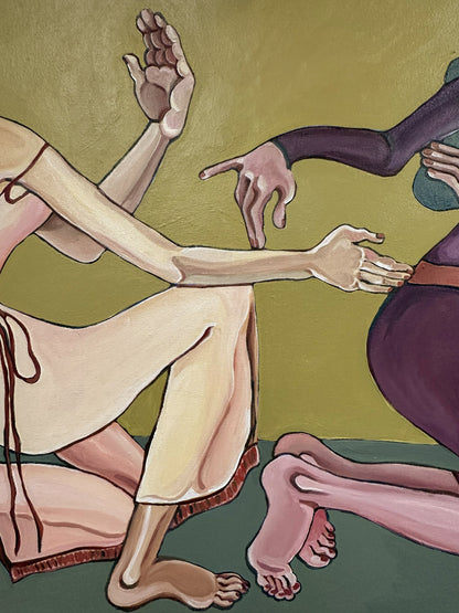 Velvet Tension by Noemi Safir, an original contemporary figurative painting about intimacy, body language, desire, resistance and emotional tension.
