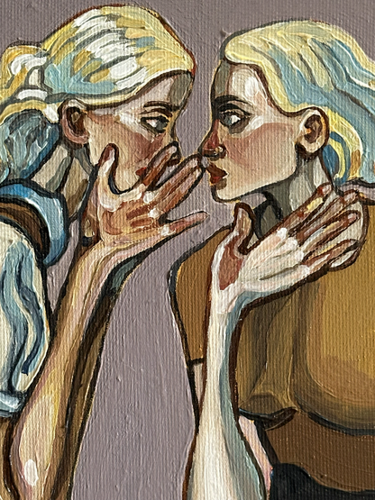 Layers That Left Their Mark original artwork by Noemi Safir, a highly collectible painting about feminine intimacy, emotional memory, psychological pressure, and the lasting mark of relationship.