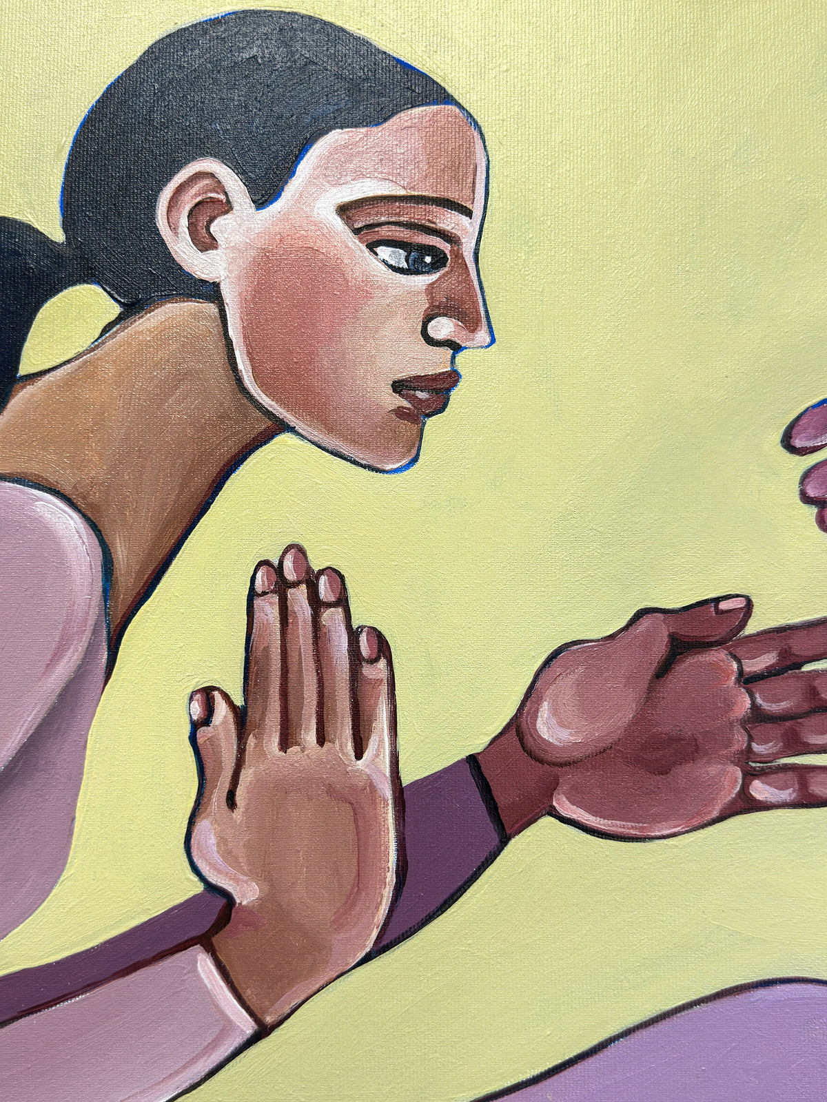 A Silent Confession original artwork by Noemi Safir, a highly collectible painting about feminine intimacy, emotional storytelling, restraint and unspoken truth.