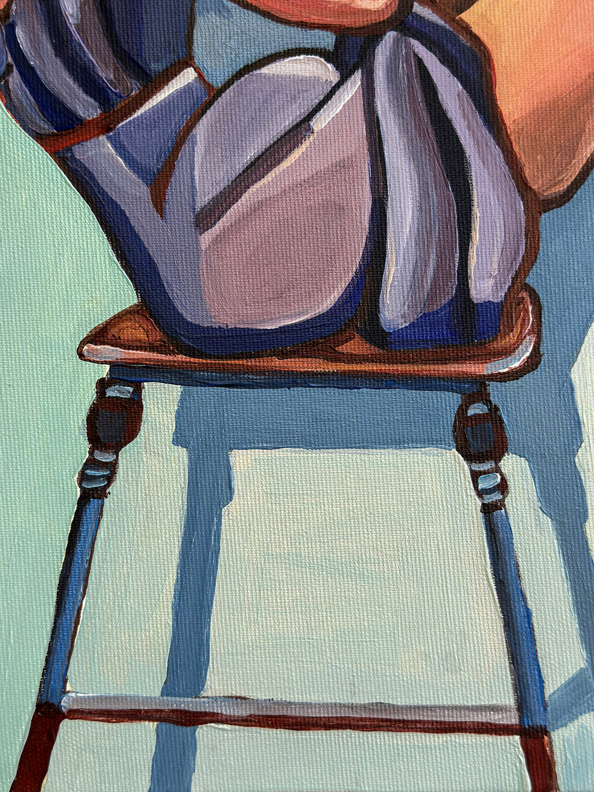 High Maintenance by Israeli contemporary artist Noemi Safir, a symbolic figurative painting with bold color and two female figures caught between tenderness, pressure, and emotional need.