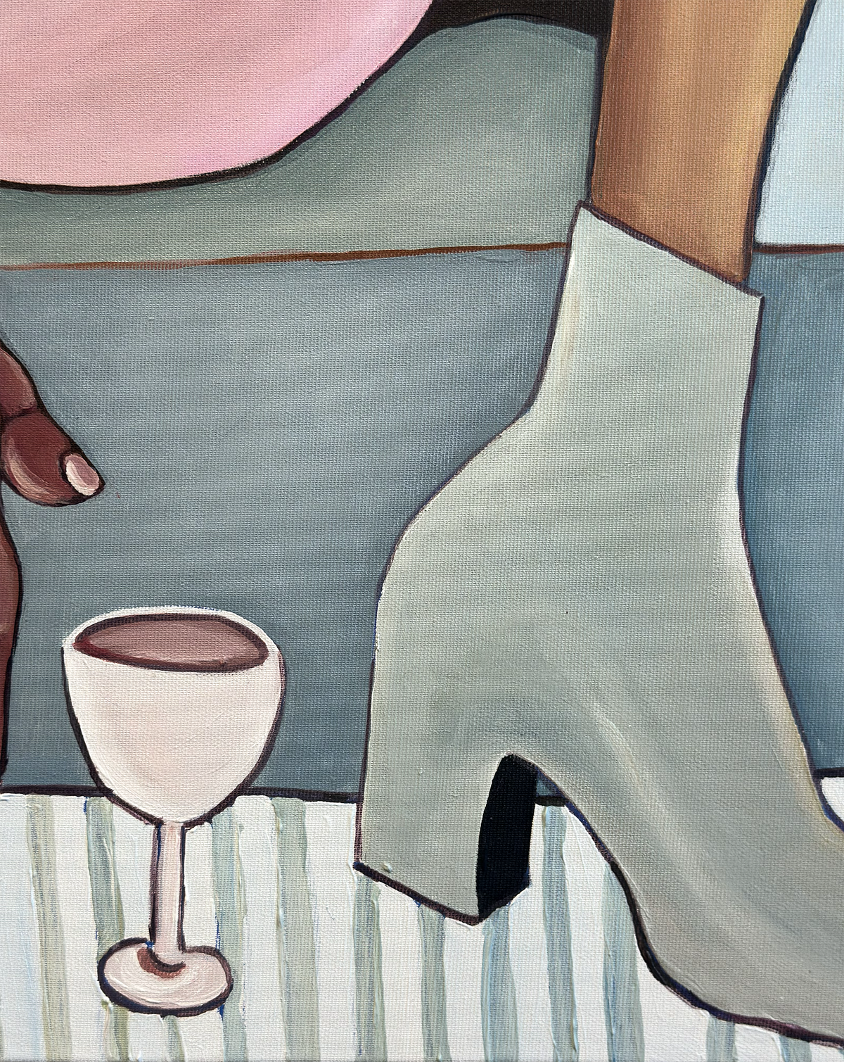 Contemporary female figurative artwork by Noemi Safir depicting a woman resting comfortably while her attention turns inward.