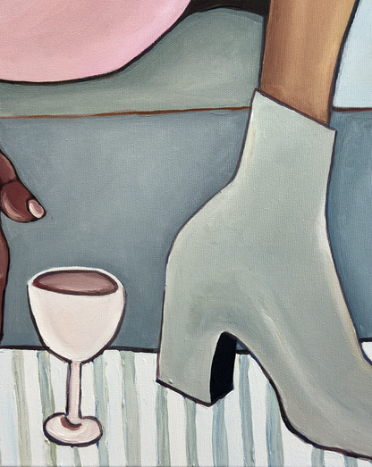 Contemporary female figurative artwork by Noemi Safir depicting a woman resting comfortably while her attention turns inward.