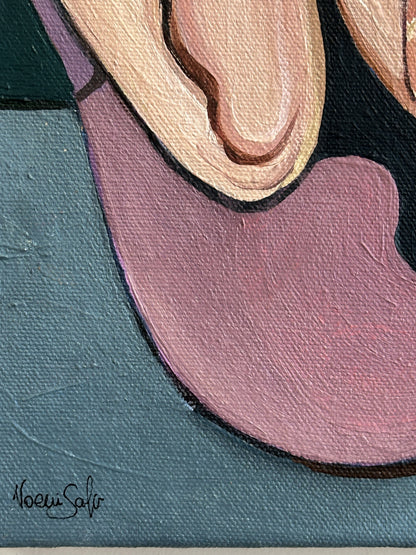Mind the Gap original acrylic on canvas by Noemi Safir, a symbolic figurative painting about intimacy, psychological tension and the distance between two bodies.