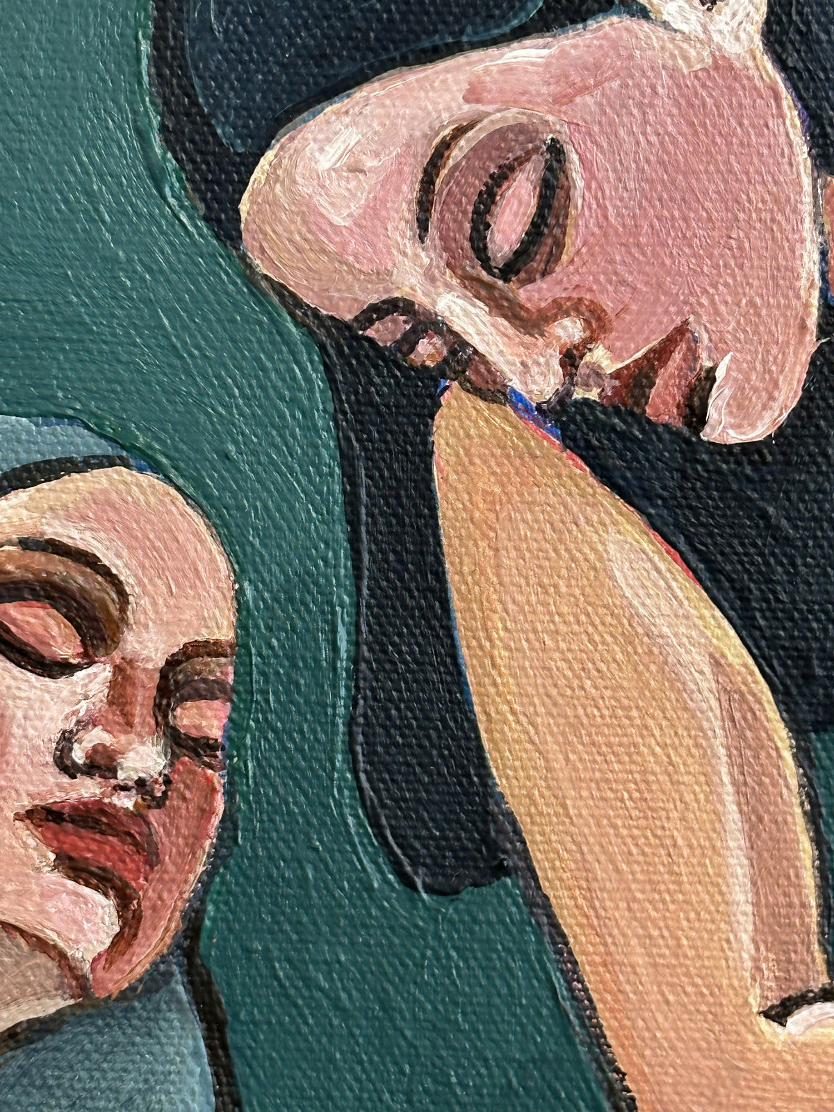 Noemi Safir women painting Mind the Gap, exploring the small charged space between attraction, caution, power and the need to protect the self.