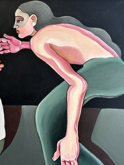 Contemporary figurative art by Israeli artist Noemi Safir titled A Silent Confession, created for collectors drawn to women in art, symbolic storytelling and beauty with meaning.