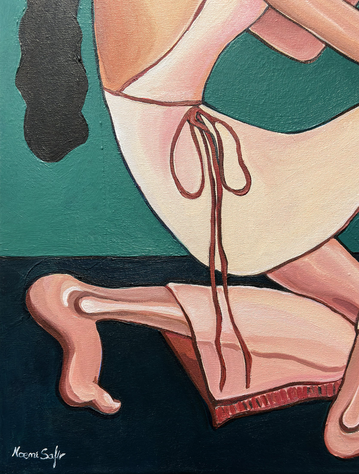 Velvet Tension by Noemi Safir, an original contemporary figurative painting about intimacy, body language, desire, resistance and emotional tension.