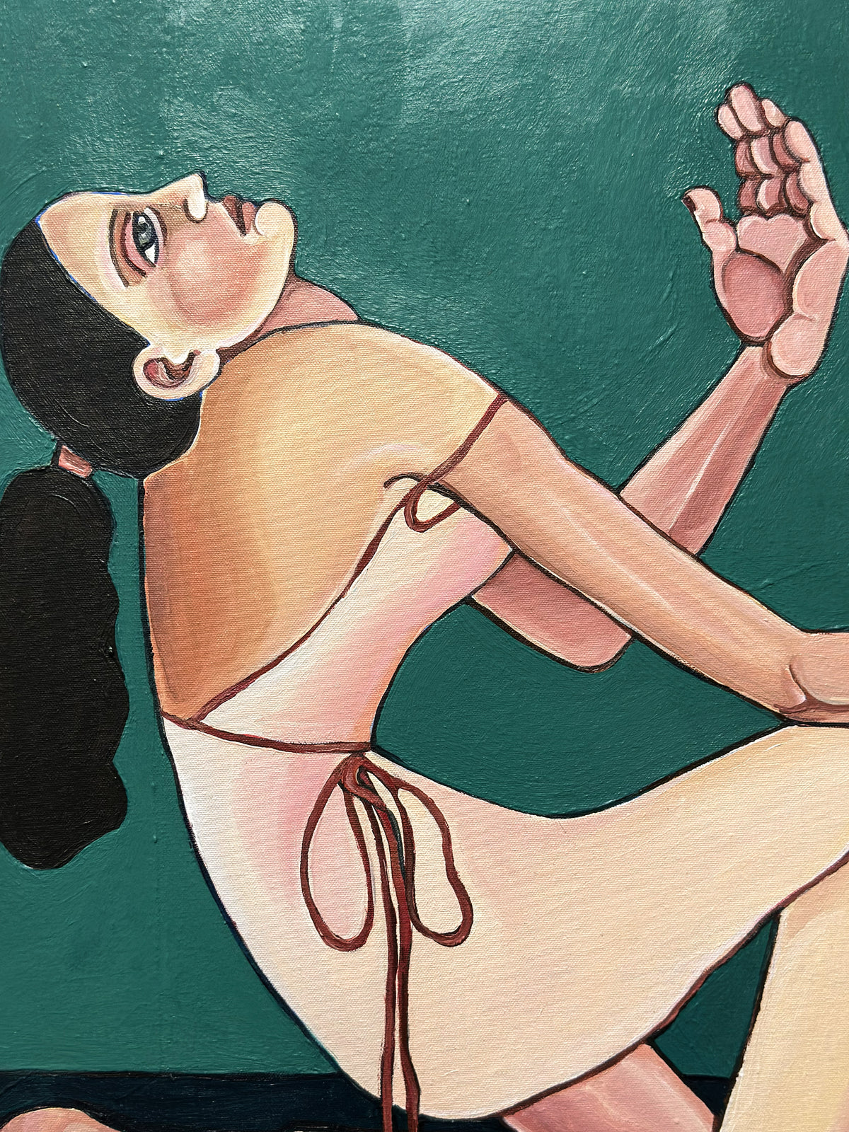 Close-up detail of Velvet Tension by Noemi Safir, showing expressive female figures, emotional body language and the tension between closeness and control.