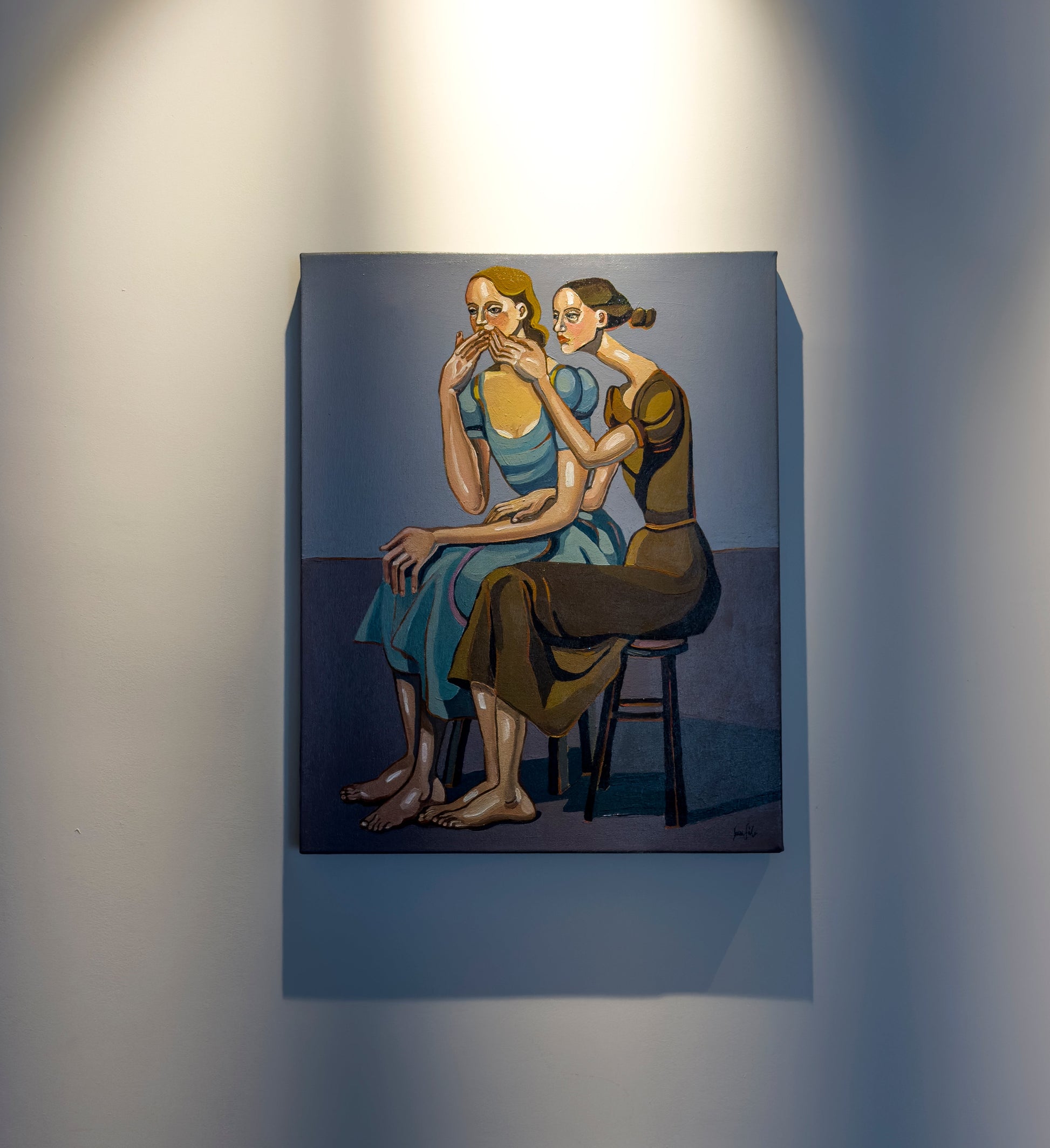 Noemi Safir women painting The Words That Never Come Out, exploring relationships in which silence becomes learned, breath changes, and a woman begins to swallow her own words.
