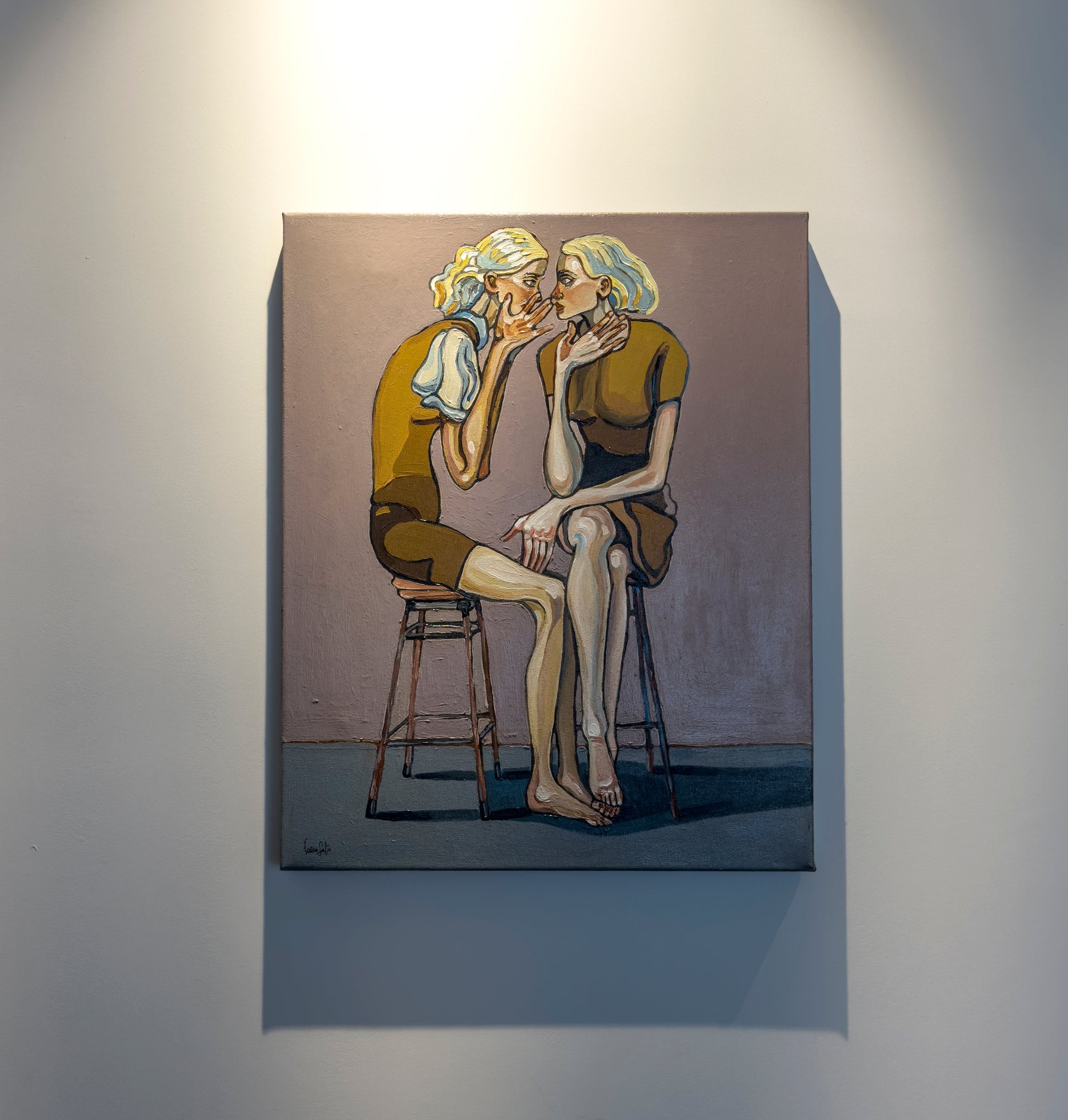Noemi Safir women painting Layers That Left Their Mark, exploring how a relationship continues to live inside the body through memory, silence, contraction, and emotional residue.