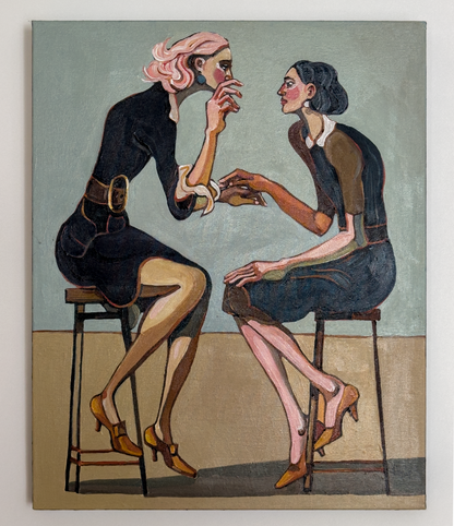 Staying Without Being Swallowed original artwork by Noemi Safir, a highly collectible painting about feminine intimacy, self preservation, power dynamics, and the need to remain whole inside closeness.
