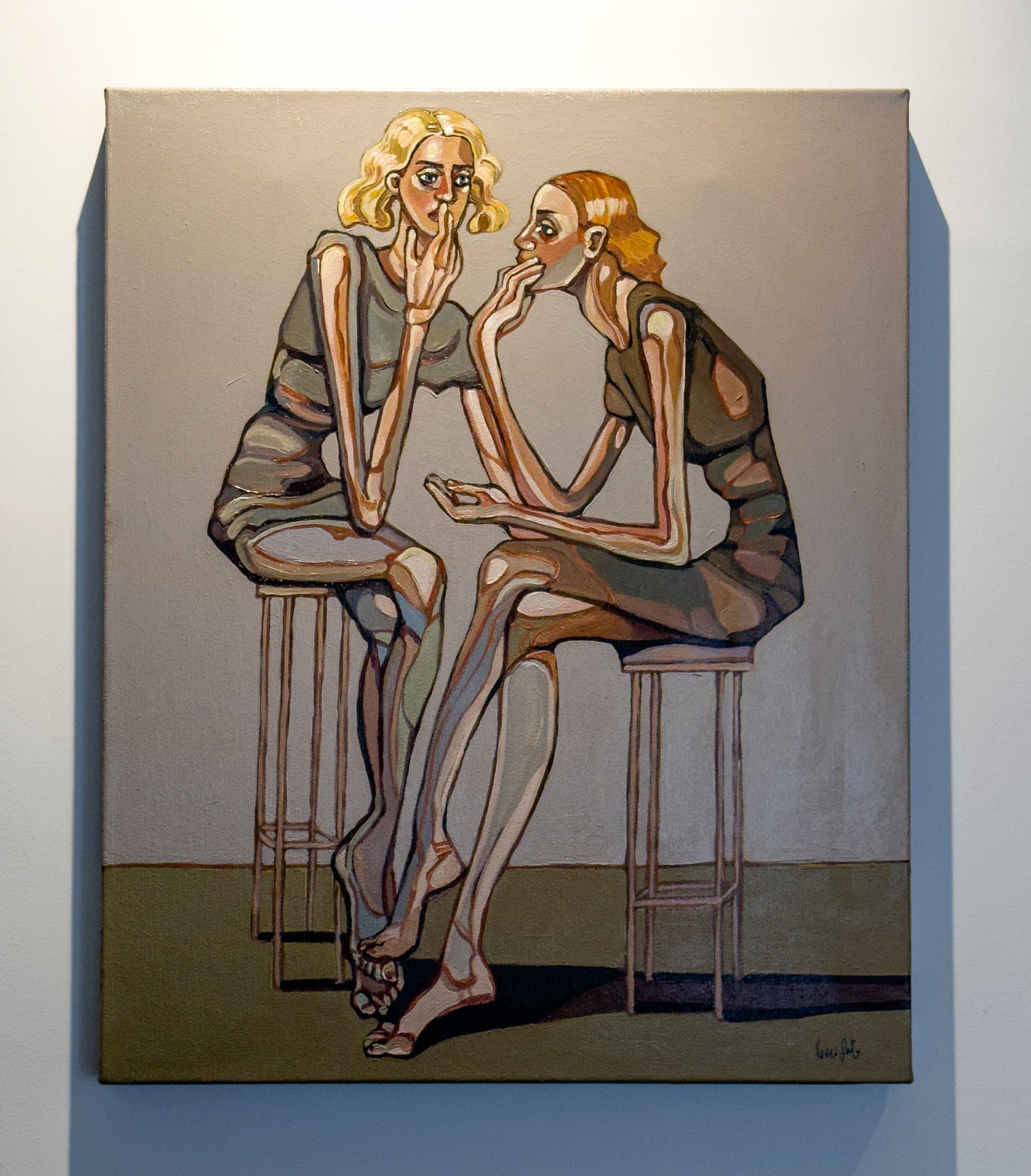 Until I Became Thin original artwork by Noemi Safir, a highly collectible painting about feminine intimacy, endless listening, emotional dependency, and the quiet loss of self.