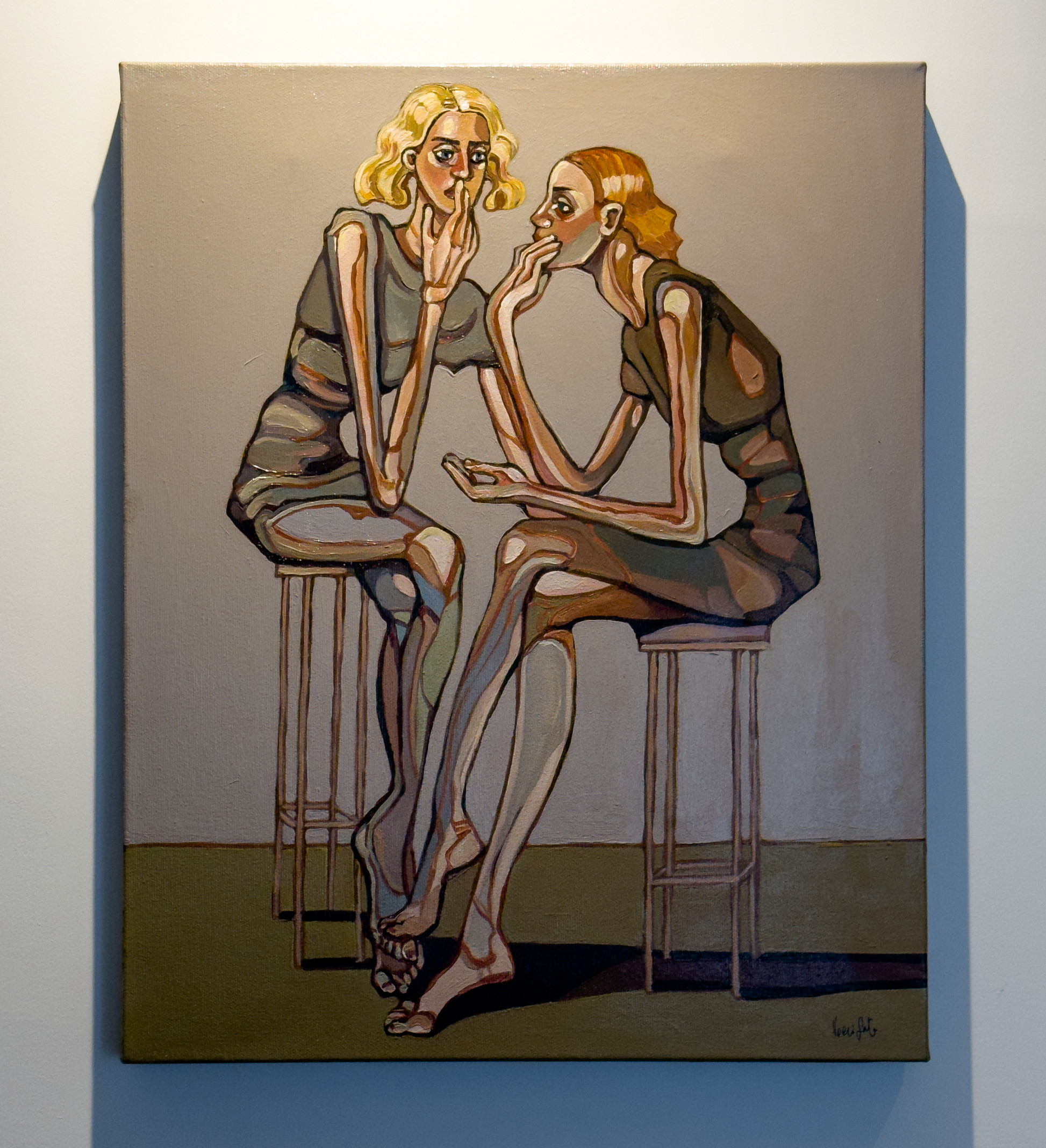 Noemi Safir women painting Until I Became Thin, exploring the moment when a woman shrinks, absorbs, and becomes almost transparent in order to keep another person stable.