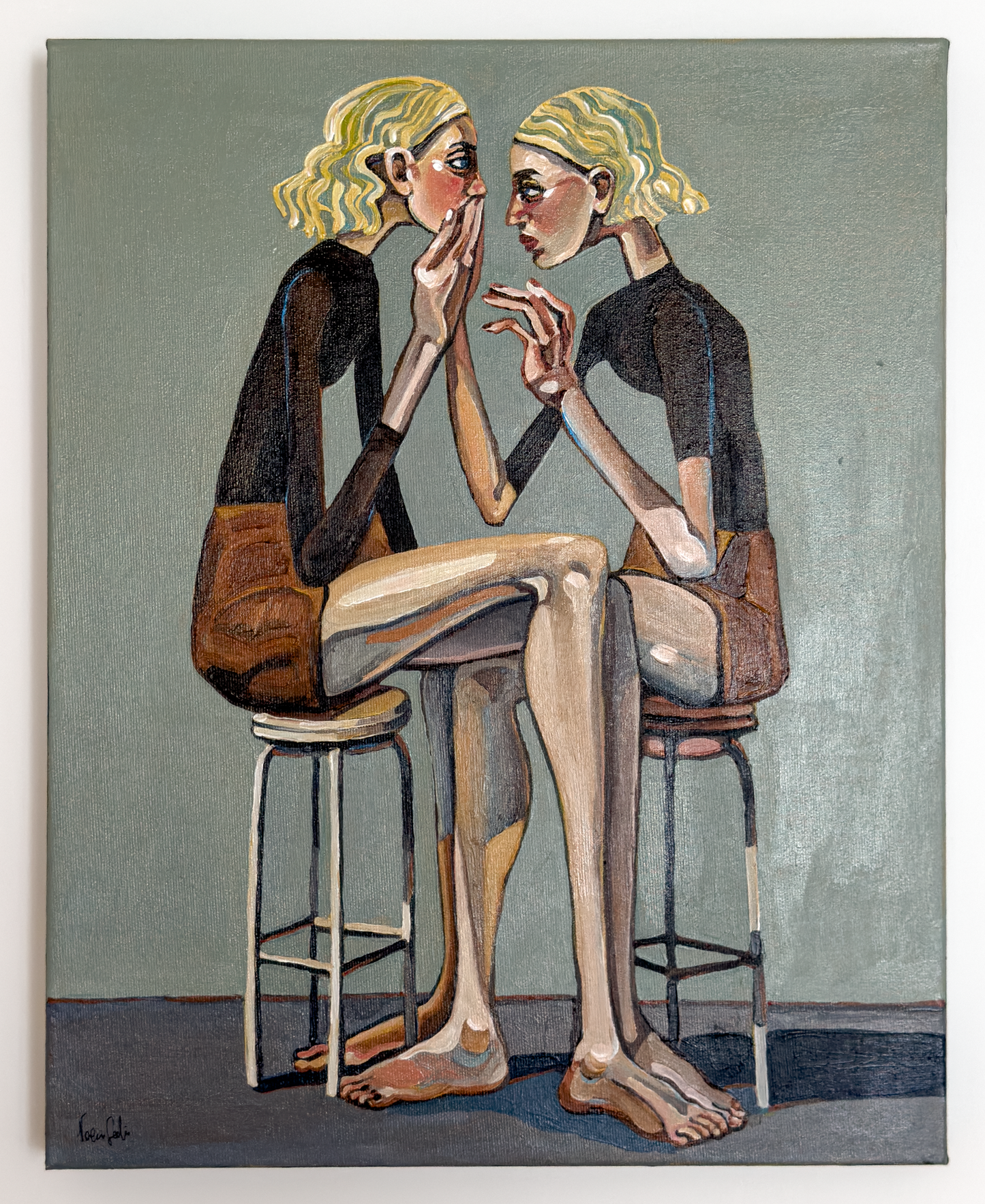 Noemi Safir Pleasing Again original acrylic painting on canvas, a highly collectible contemporary figurative artwork about women, emotional labor, people pleasing, psychological pressure, and beauty with meaning.