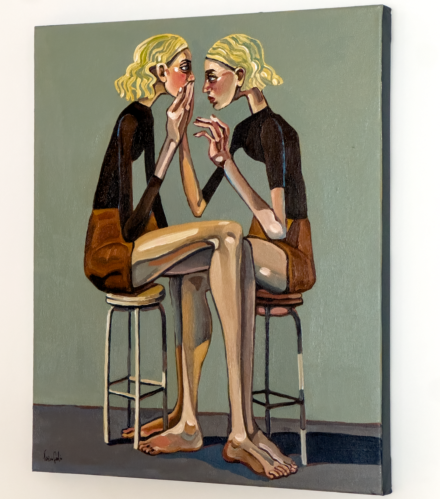Pleasing Again original artwork by Noemi Safir, a highly collectible painting about feminine intimacy, emotional labor, self erasure, and the need to stay easy to love.