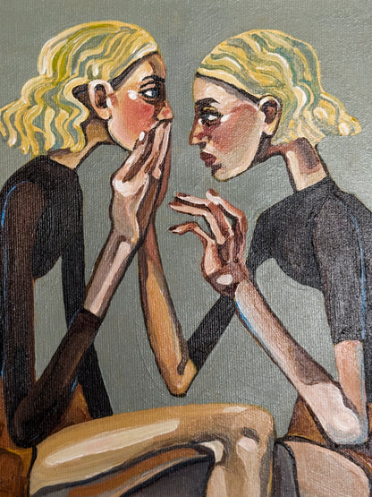 Highly collectible original painting Pleasing Again by Noemi Safir, exploring women, feminine identity, emotional labor, self erasure, and contemporary figurative art with personal resonance.