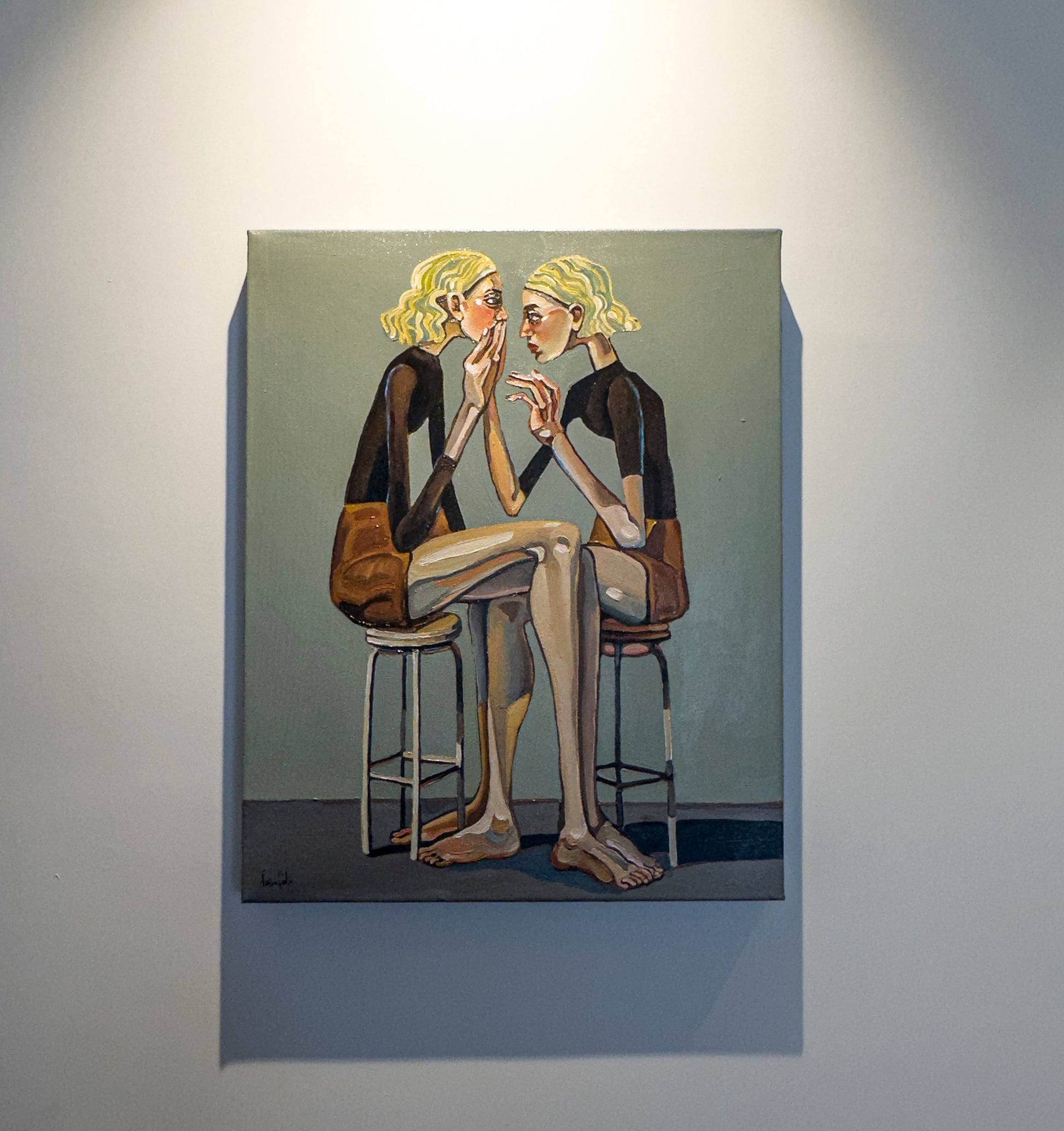 Pleasing Again original acrylic on canvas by Noemi Safir, a symbolic figurative painting about intimacy, psychological pressure, people pleasing, and emotional survival.
