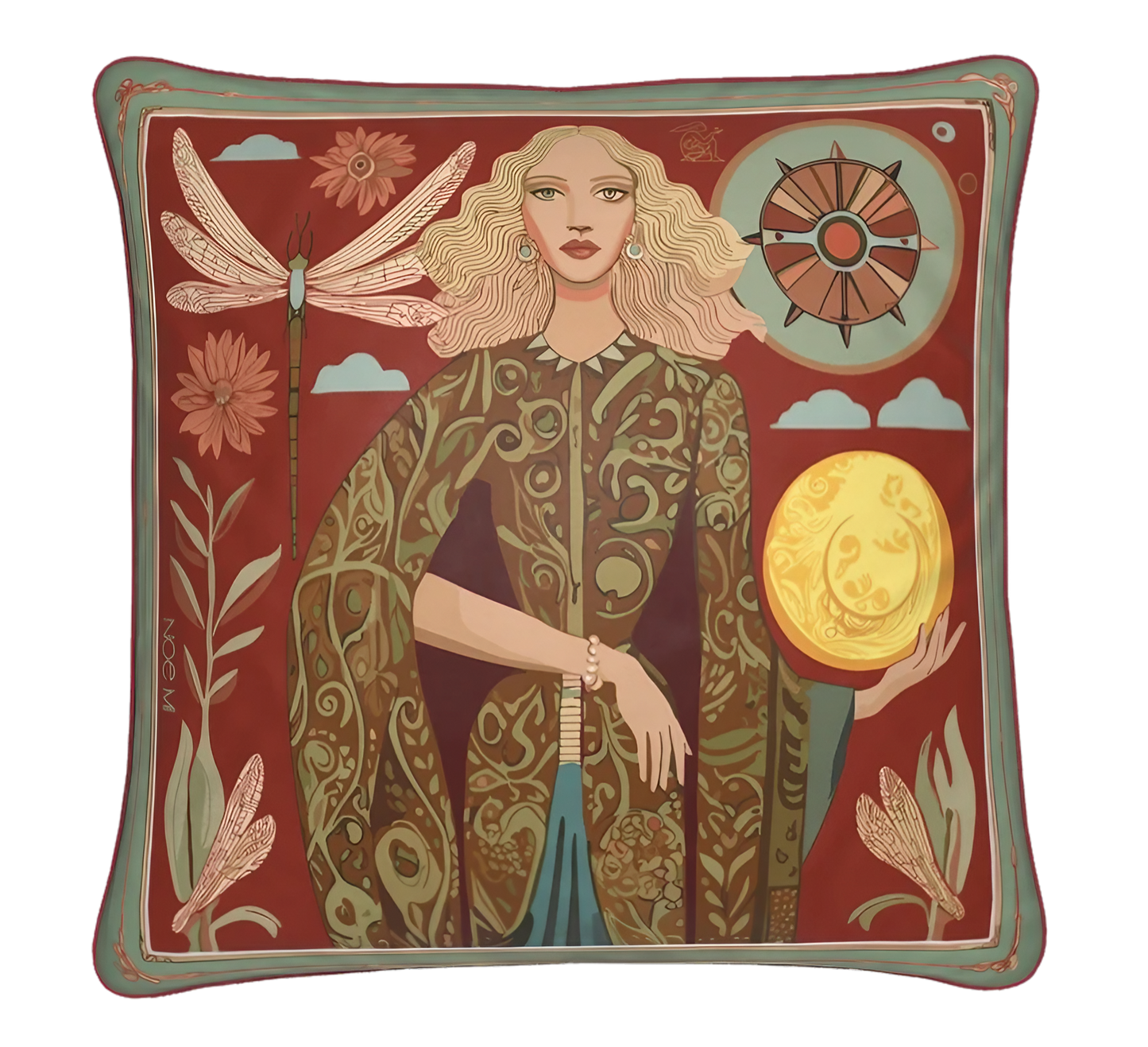 Perfect for chic interiors, this NOE MI square cushion adds softness and symbolism to your space