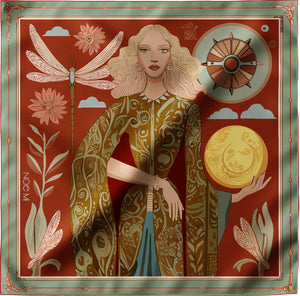 'Lunar Empress' Silk Scarf, Ember