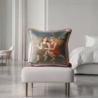 Collectible art pillow with feminine storytelling and nature motifs, decorative cushion Europe by NOE MI