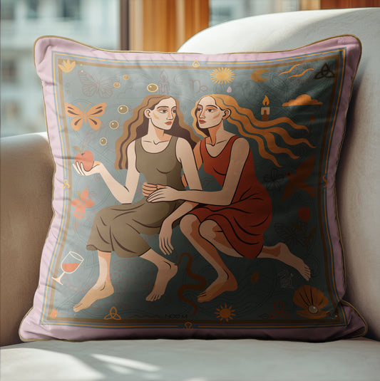 Decorative cushion with full-edge piping and surreal art design – luxury pillow Australia, design by NOE MI