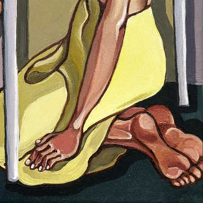 Original acrylic painting by Noemi Safir exploring how limited space can become a physical measure of a relationship.
