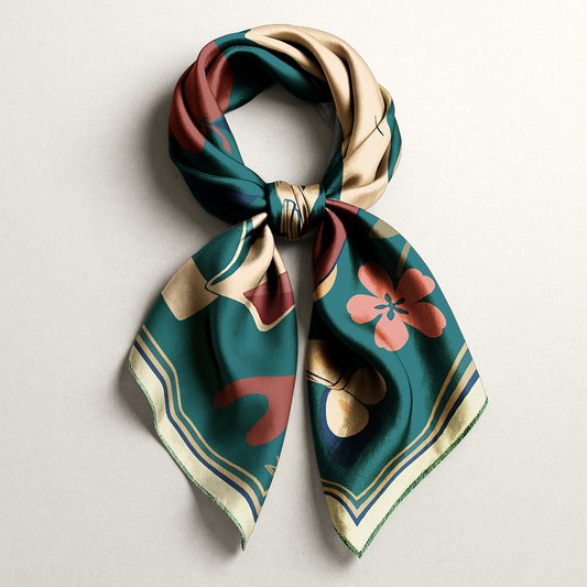 NOE MI luxury art silk twill scarf  in Teal