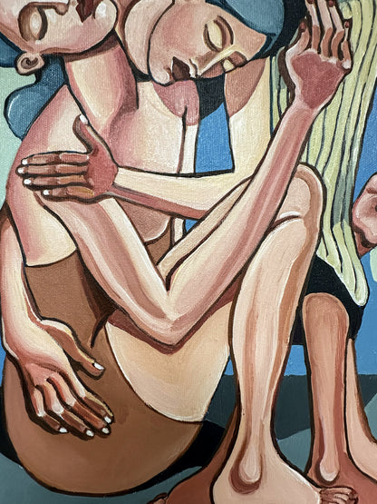 Noemi Safir women painting Hold Me, exploring the desire to be held and the quiet cost of needing another body to carry part of the weight.