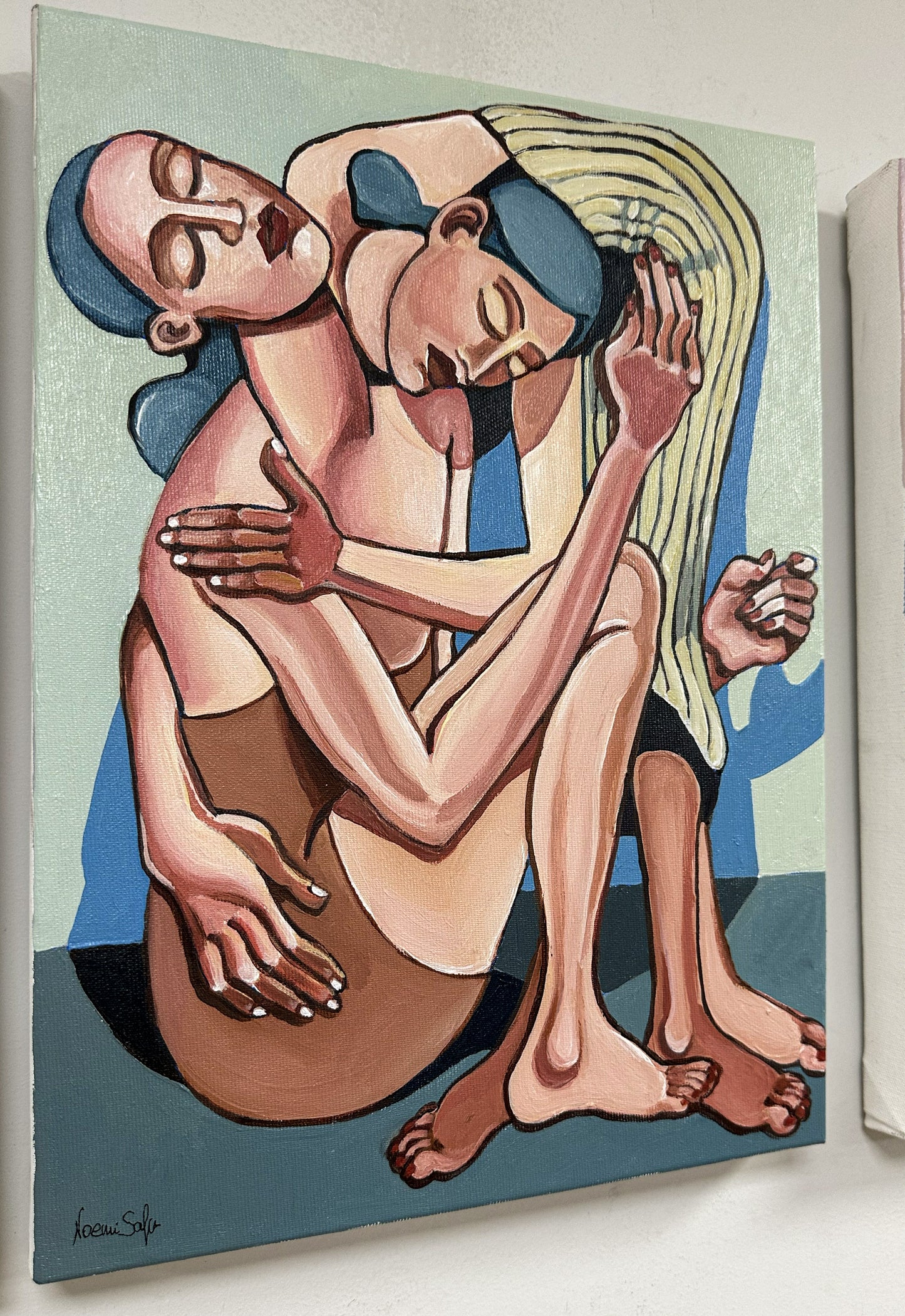 Hold Me by Noemi Safir, a highly collectible original artwork for collectors who seek contemporary figurative art, women in art, emotional truth and beauty with meaning.