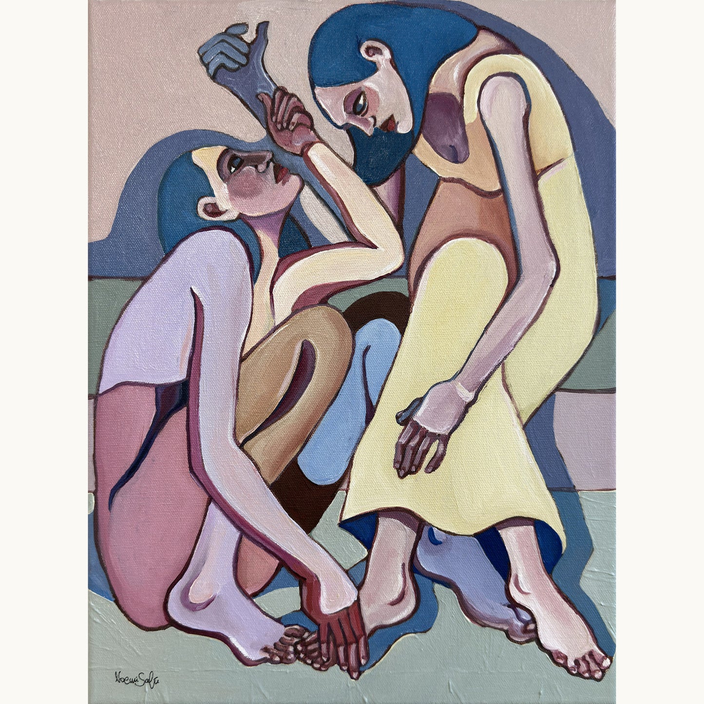 Noemi Safir Sweet Power Trip original acrylic painting on canvas, a highly collectible contemporary figurative artwork about women, intimacy, power and beauty with meaning.