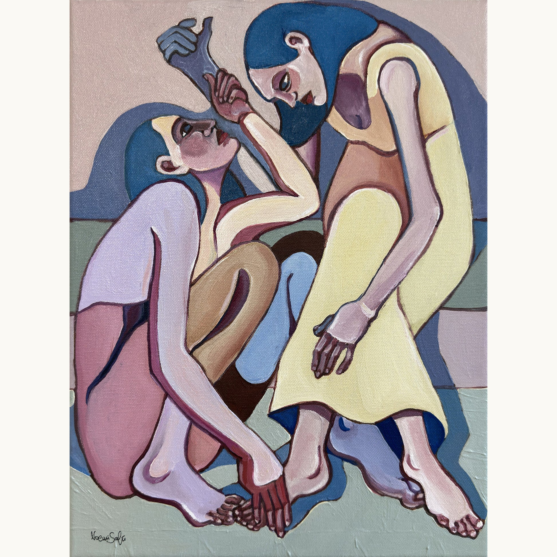 Noemi Safir Sweet Power Trip original acrylic painting on canvas, a highly collectible contemporary figurative artwork about women, intimacy, power and beauty with meaning.