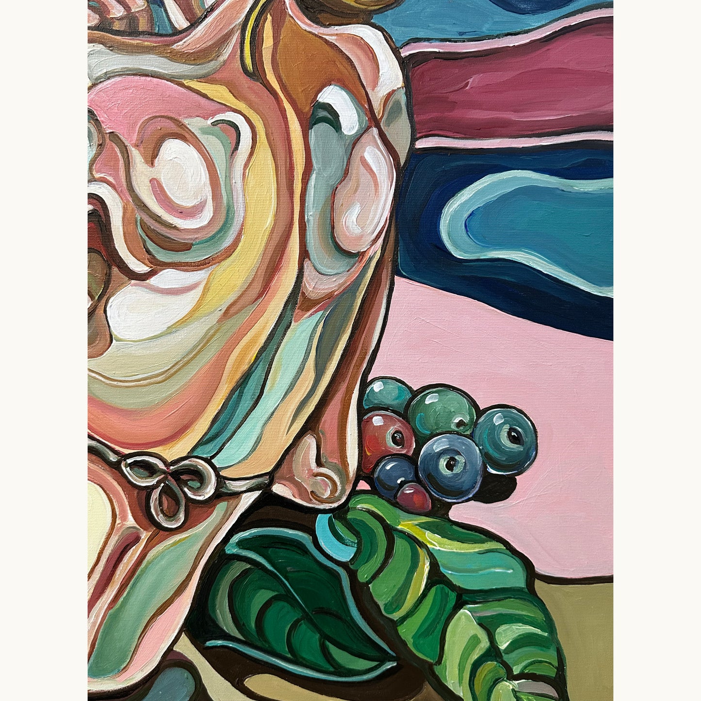 Original painting titled As I Am by Noemi Safir, a square contemporary figurative artwork with a blonde female figure and dreamlike still life setting