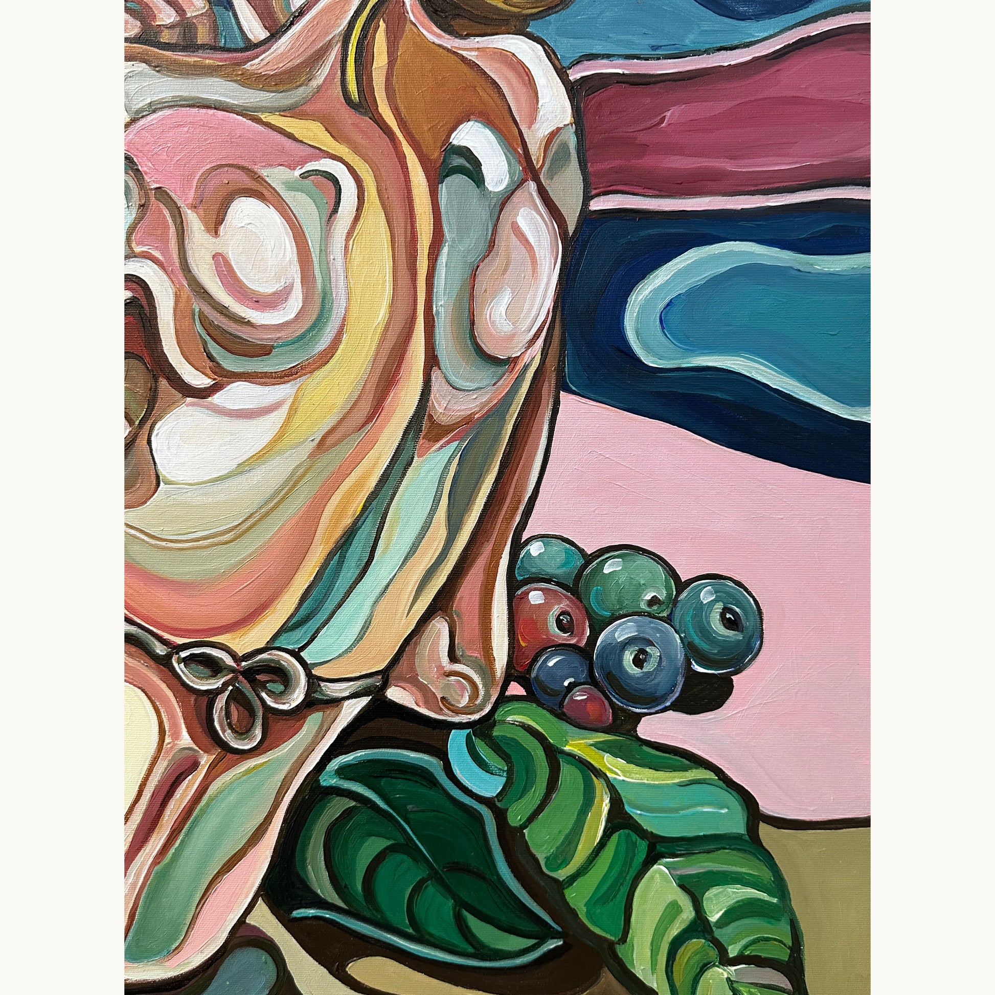 Original painting titled As I Am by Noemi Safir, a square contemporary figurative artwork with a blonde female figure and dreamlike still life setting