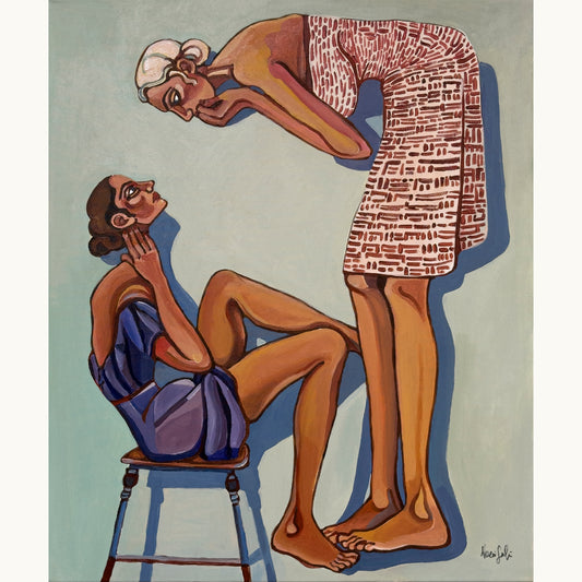 Noemi Safir High Maintenance original acrylic painting on canvas, a highly collectible contemporary figurative artwork about women, care, vulnerability, emotional labor, feminine identity, and beauty with meaning.