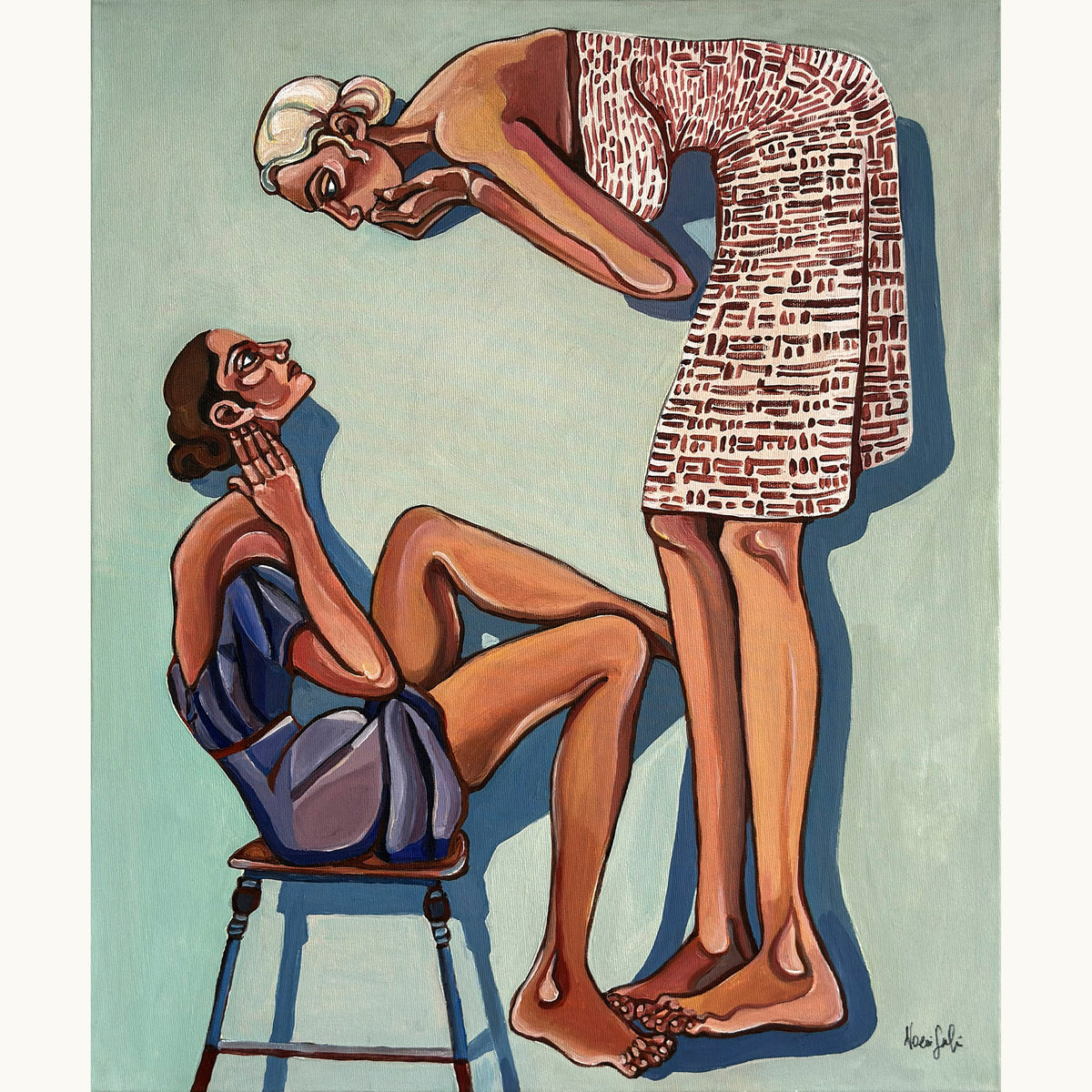 Noemi Safir High Maintenance original acrylic painting on canvas, a highly collectible contemporary figurative artwork about women, care, vulnerability, emotional labor, feminine identity, and beauty with meaning.
