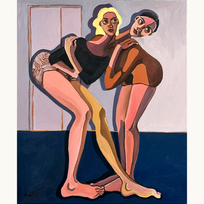 Noemi Safir Love Overload original acrylic painting on canvas, a highly collectible contemporary figurative artwork about women, emotional intensity, feminine intimacy, dependency, and beauty with meaning.