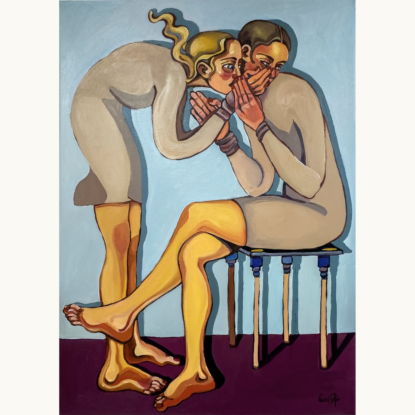 Noemi Safir Personal Space original acrylic painting on canvas, a highly collectible contemporary figurative artwork about women, emotional boundaries, intimacy, pressure, and beauty with meaning.
