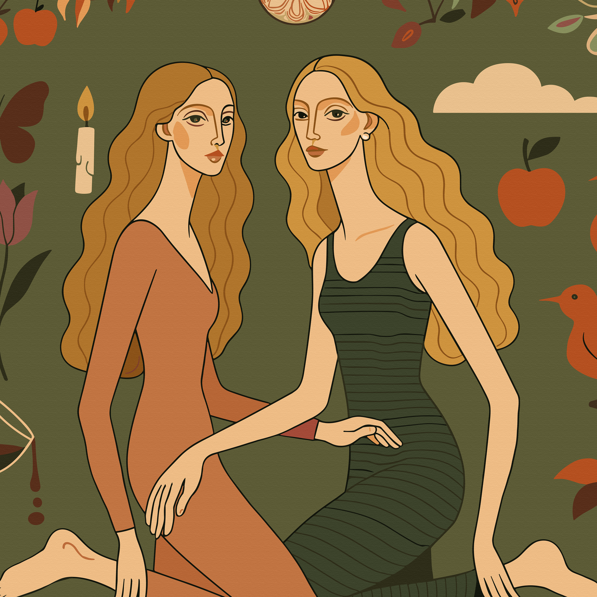 “Olive Fantasy” print , by NOE MI, a museum-quality artwork that celebrates sisterhood, softness and the surreal.