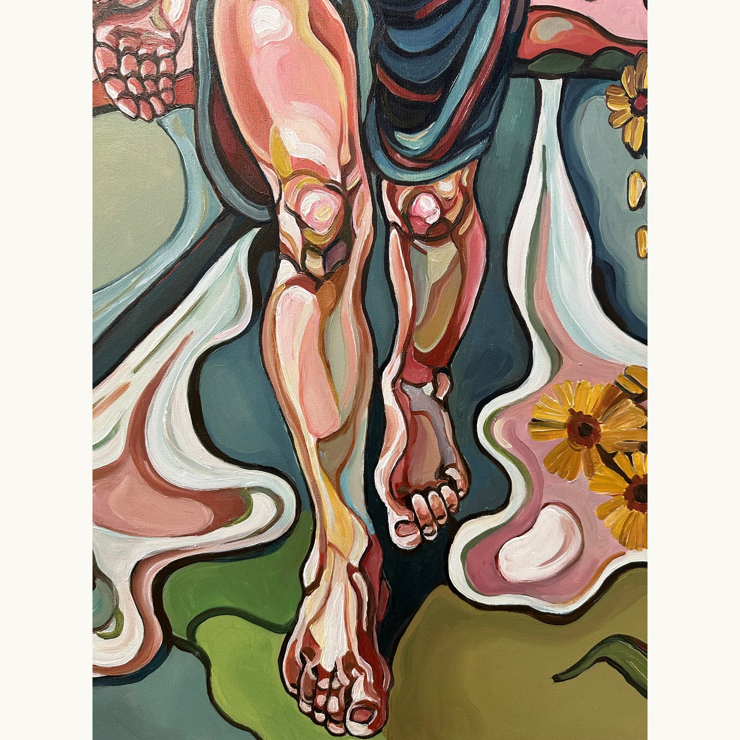 Collectible original painting by Noemi Safir with a female figure in motion, expressive brushwork, and a contemporary symbolic composition