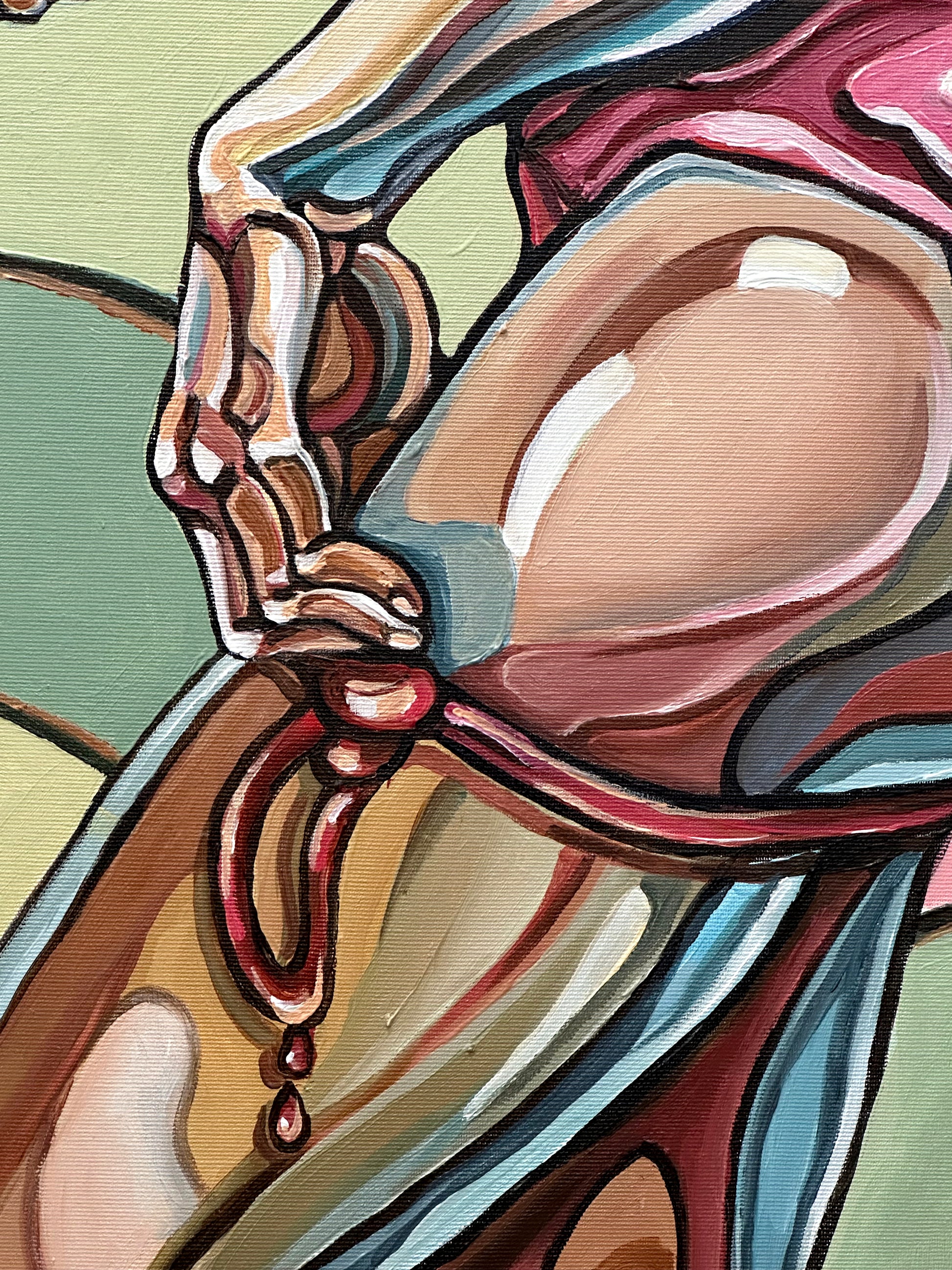 Noemi Safir women painting The Apple, the Ladder, and the Illusion, exploring the fragile distance between what is seen, what is believed, and what a woman longs to reach.