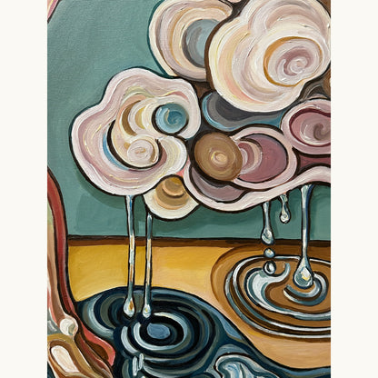 Collectible original painting by Noemi Safir with a solitary female body, muted green ground, and expressive emotional tension