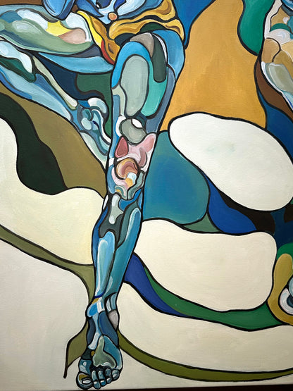 Noemi Safir women painting This Wild Dance Never Ends, exploring the beauty and exhaustion of staying inside a relationship rhythm that never fully stops.