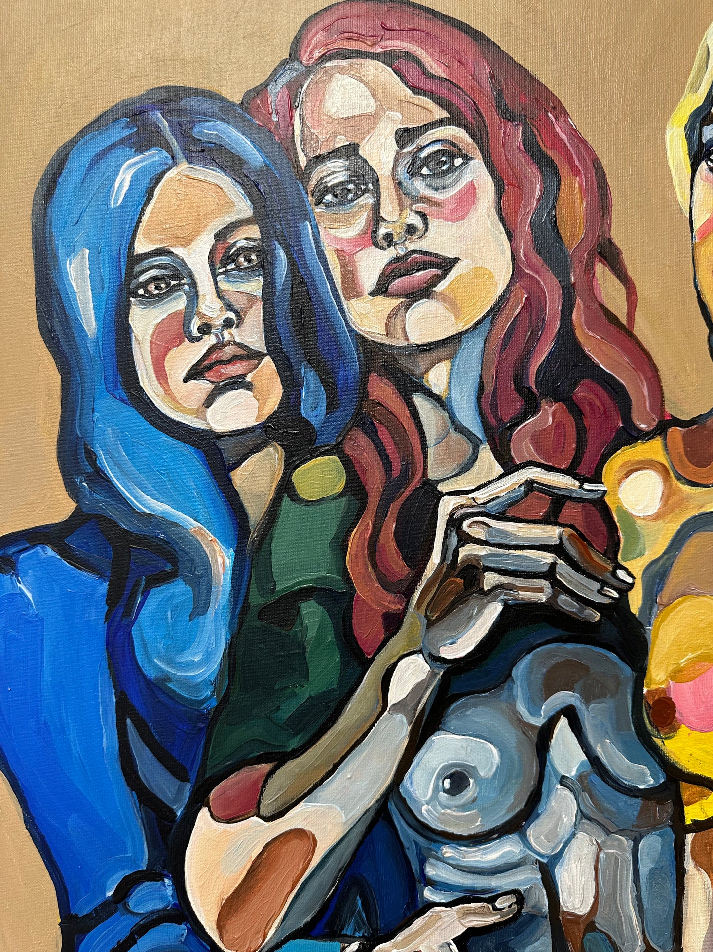 We Are Unbreakable original artwork by Noemi Safir, a highly collectible painting about female solidarity, collective resistance, emotional strength, and embodied connection.