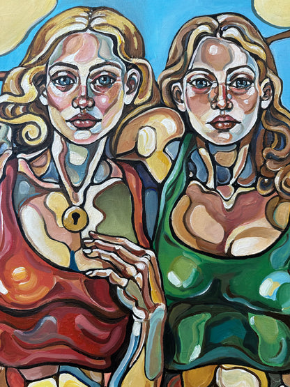 Contemporary figurative art by Israeli artist Noemi Safir titled Until Dawn Breaks, created for collectors drawn to women in art, symbolic storytelling, and beauty with meaning.