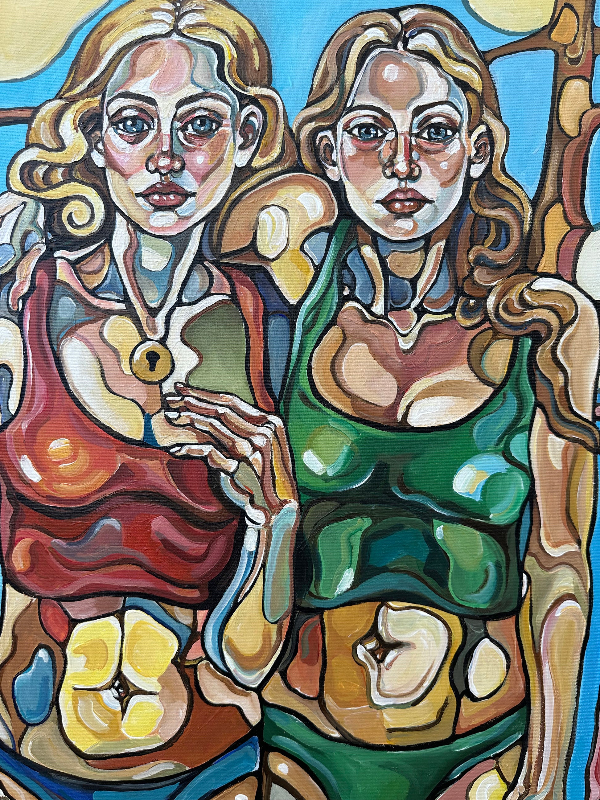 Until Dawn Breaks original artwork by Noemi Safir, a highly collectible painting about female solidarity, mutual bearing, suspended time, and emotional strength before release.