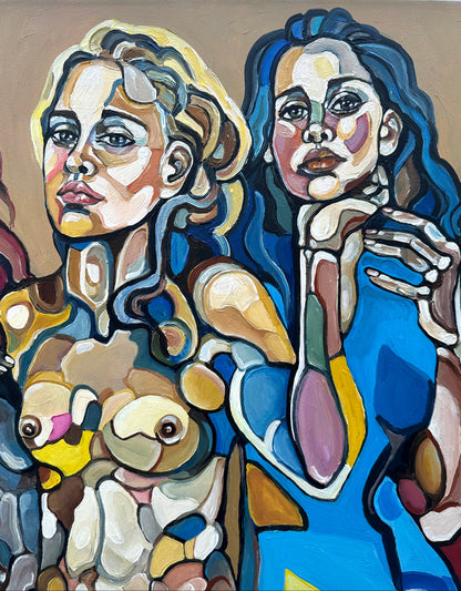 Contemporary figurative art by Israeli artist Noemi Safir titled We Are Unbreakable, created for collectors drawn to women in art, symbolic storytelling, and beauty with meaning.